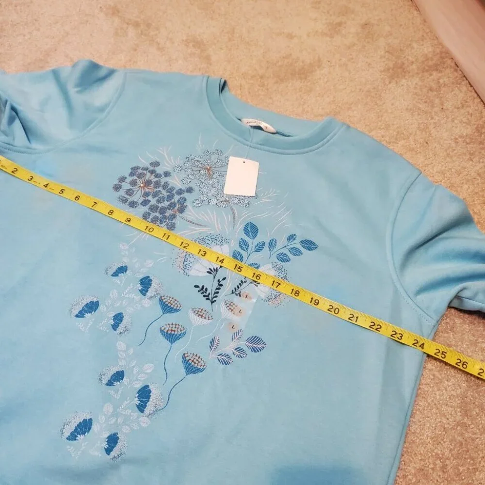 NORTHERN REFLECTIONS Women's Large NWT Floral Sweatshirt Crew Fleece Lined Blue - Picture 13 of 14